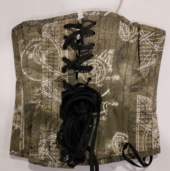 NWT Vintage Goth Size 22, Military Green & White Pattern Waist Trainer - Picture 3 of 9